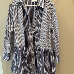 Ganni Blue and White Striped Shirt Dress
